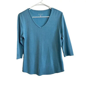 Segments Women's Teal Blue Essential V-Neck 3/4 Sleeves Pullover T-Shirt Size S